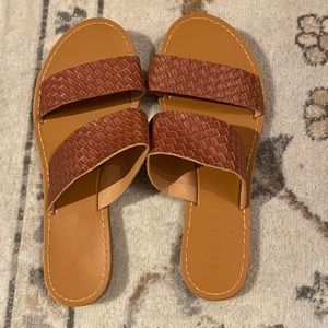 Cognac Slide on Sandals With Straps